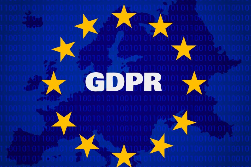 Logo GDPR con stelle dell'UE su sfondo digitale